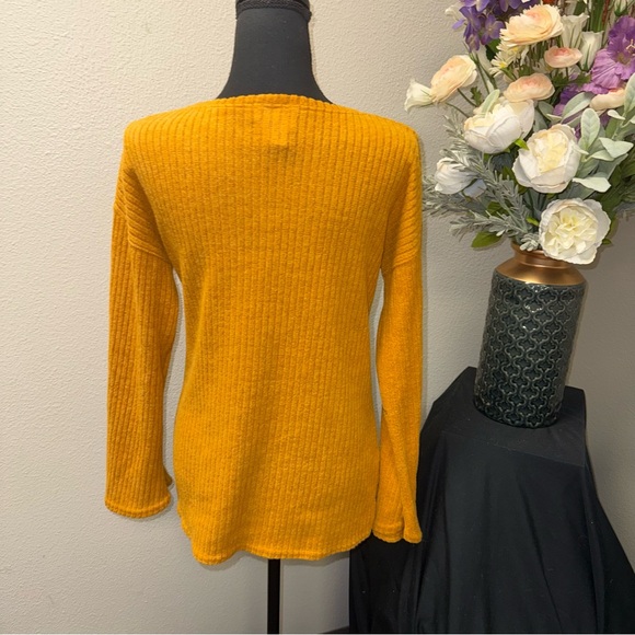 Cotton & Rye Mustard Yellow Ribbed Knit Long Sleeve Cozy Fall Sweater Top L - Picture 3 of 6